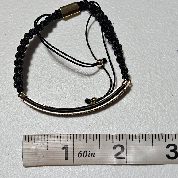 Handcrafted Boho Gold-Plated Bar Beads Black Adjustable Cord Bracelet Jewelry - Picture 5 of 5